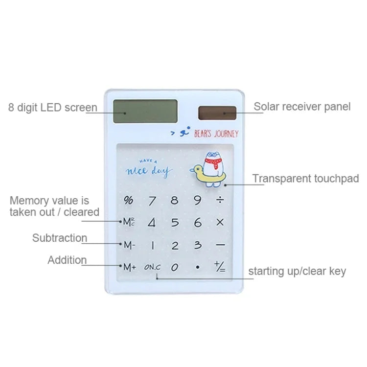 8자리 LED 화면 계산기 투명 터치 패드 및 태양광 패널 포함, 무작위 색상 배송, 8자리 계산기