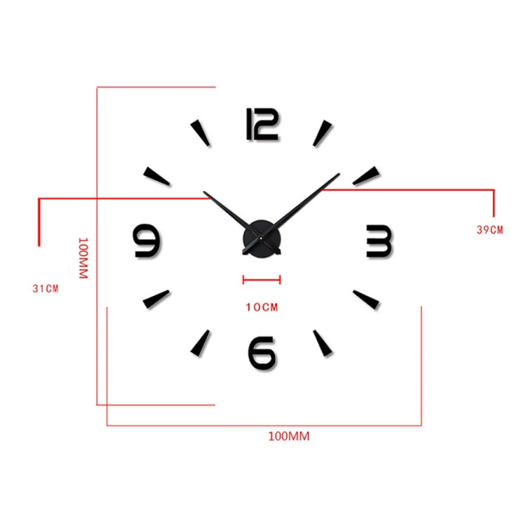 침실 홈 장식 시계 프레임리스 3D 거울 대형 DIY 벽 스티커 무음 시계, 크기: 100*100cm, 3M013S (검정), 3M013S (골드), 3M013S (실버)