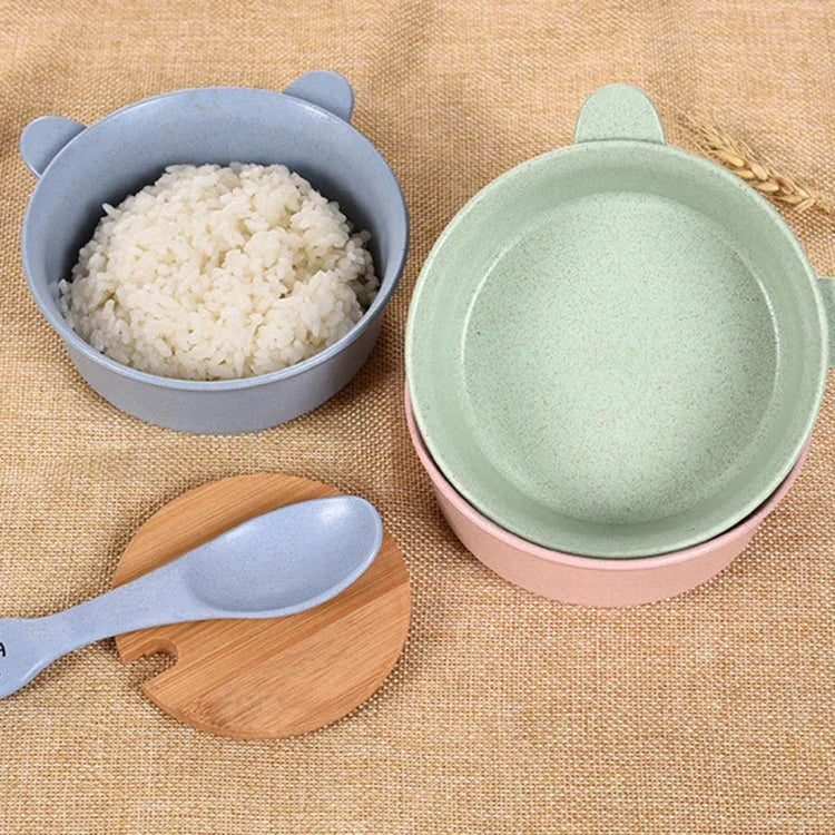 Balcherlam 아기 밀 이삭 재료 그릇 + 숟가락 키트, 무작위 색상 배송, 그릇 + 숟가락 키트