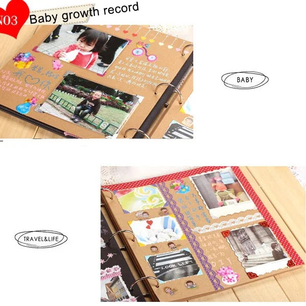DIY 창의력 느슨한 잎 타입 레트로 모조 가죽 묶음 어린이 성장 기념 사진 앨범, 묶음