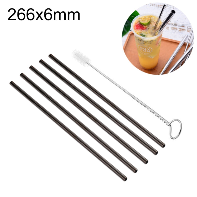 5개 재사용 가능한 스테인리스 스틸 직선 빨대 + 세척 브러시 세트 키트, 266*6mm, 266*6mm (직선)