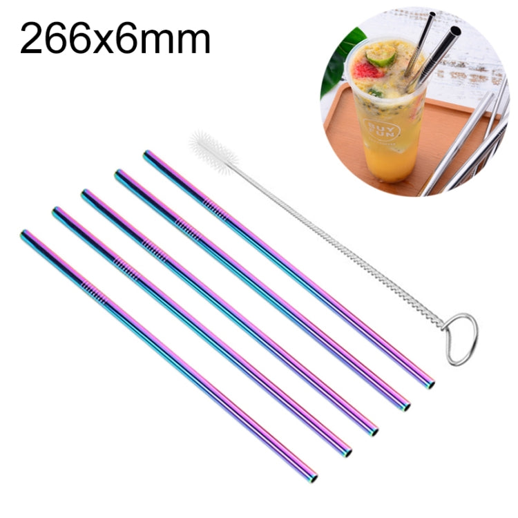 5개 재사용 가능한 스테인리스 스틸 직선 빨대 + 세척 브러시 세트 키트, 266*6mm, 266*6mm (직선)