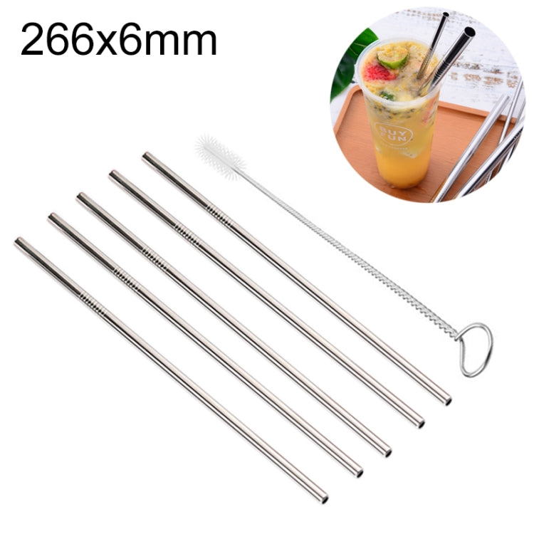 5개 재사용 가능한 스테인리스 스틸 직선 빨대 + 세척 브러시 세트 키트, 266*6mm, 266*6mm (직선)