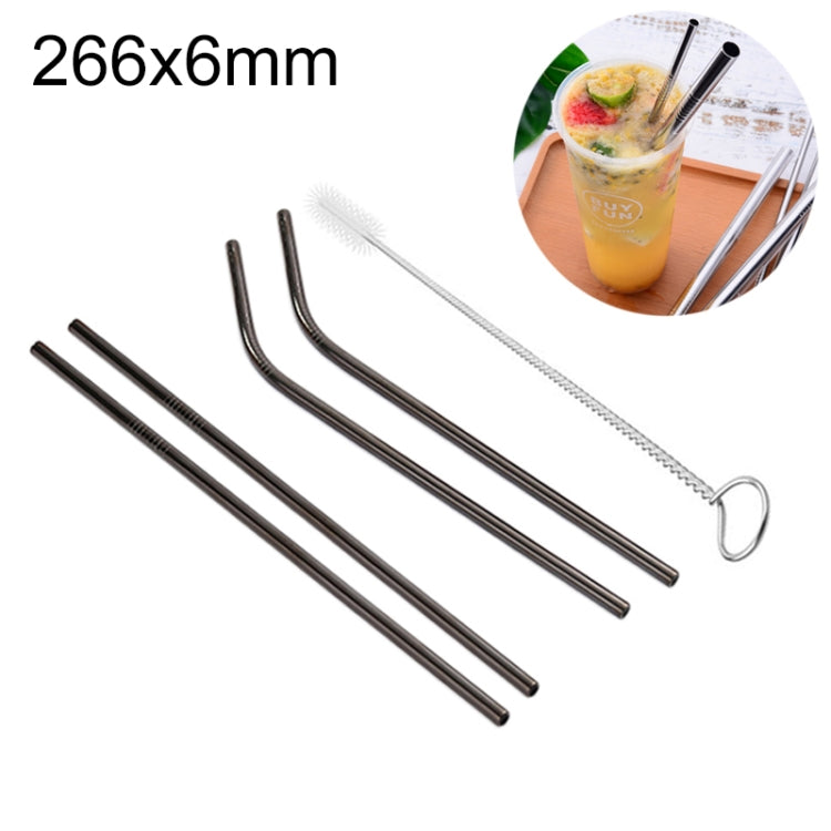 4개 세트 재사용 가능한 스테인리스 빨대 + 클리너 브러시 세트, 266*6mm, 266*6mm (조합)