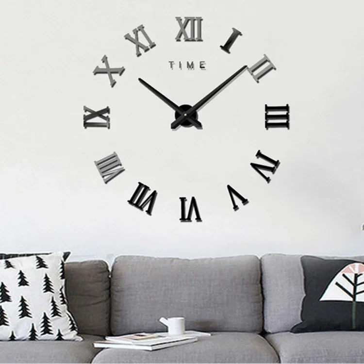 침실 홈 장식 무테 로마 숫자 대형 DIY 벽 스티커 무음 시계, 크기: 100*100cm, M011 (블랙), M011 (골드), M011 (실버)