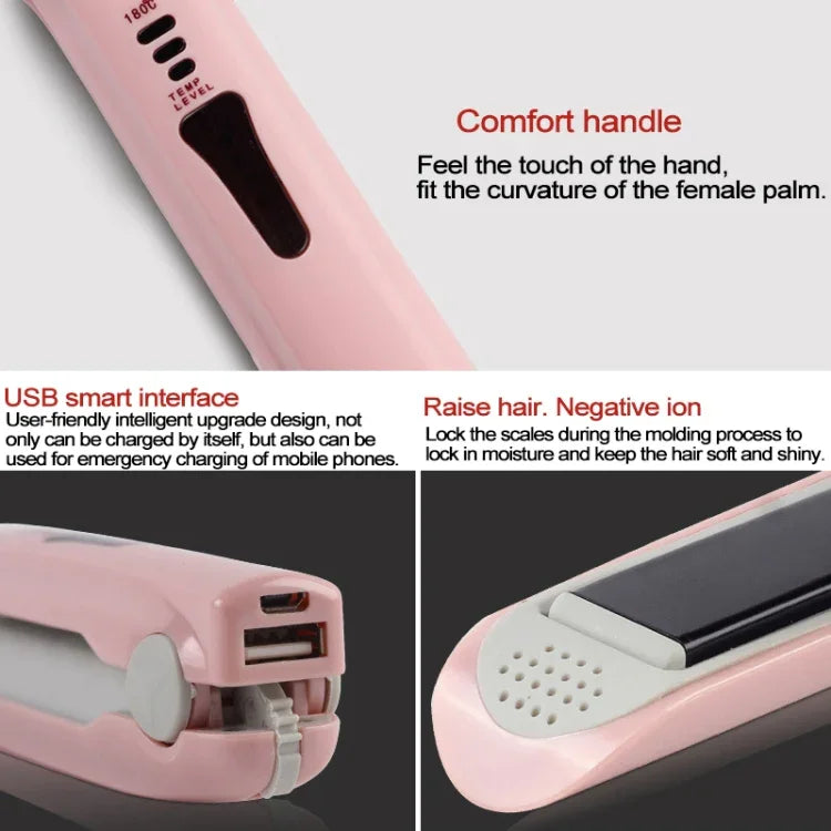 무선 미니 USB 충전식 헤어 스트레이트너 헤어 컬러 이중 용도 헤어 스플린트