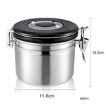 800ml 스테인리스 스틸 밀폐 식품 커피 찌꺼기 콩 보관 용기 내장 CO2 가스 배출 밸브 및 달력 포함