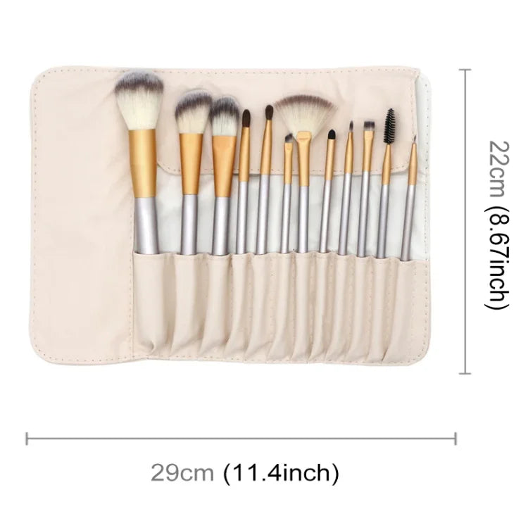 12 in 1 고급 베이지 뷰티 메이크업 브러시 도구 키트, 크기: 22*29cm