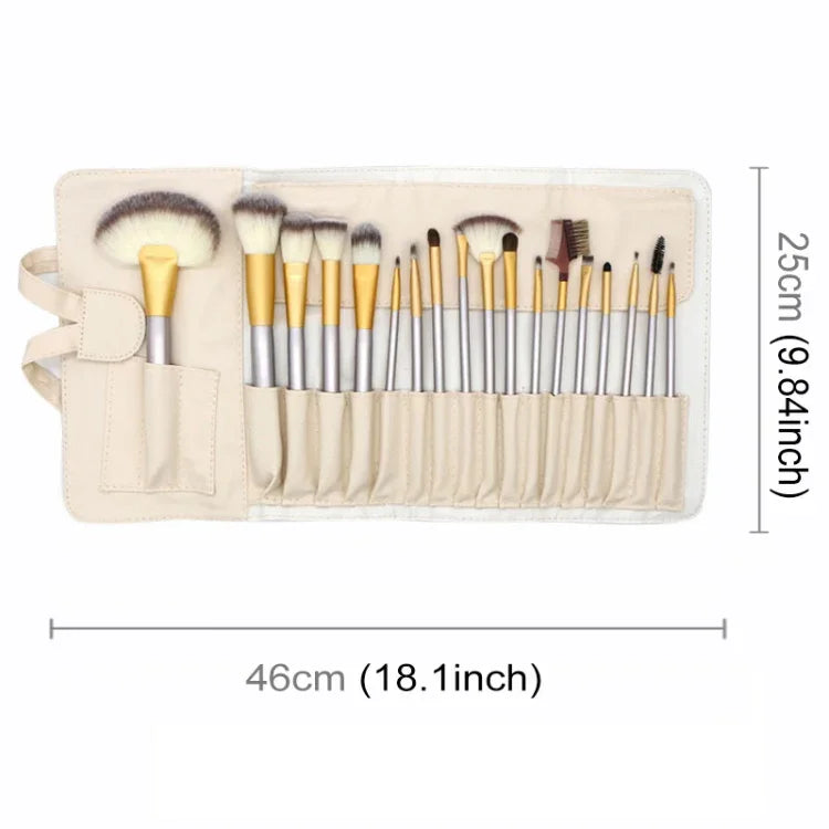 18 in 1 고급 베이지 뷰티 메이크업 브러시 도구 키트, 크기: 25*46cm