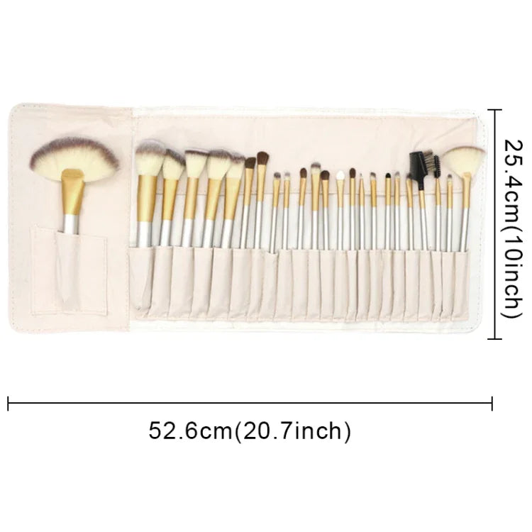 24 in 1 고급 베이지 뷰티 메이크업 브러시 도구 키트, 크기: 25.4*52.6cm, 베이지