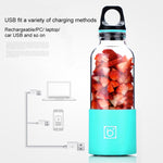 Bingo 500ml 미니 휴대용 USB 충전식 전기 주서 컵 주서 블렌더, 분당 22000회 회전, 2날 헤드 핑크, 2날 헤드 그린, 2날 헤드 블루, 2날 헤드 퍼플, 2날 헤드 레드