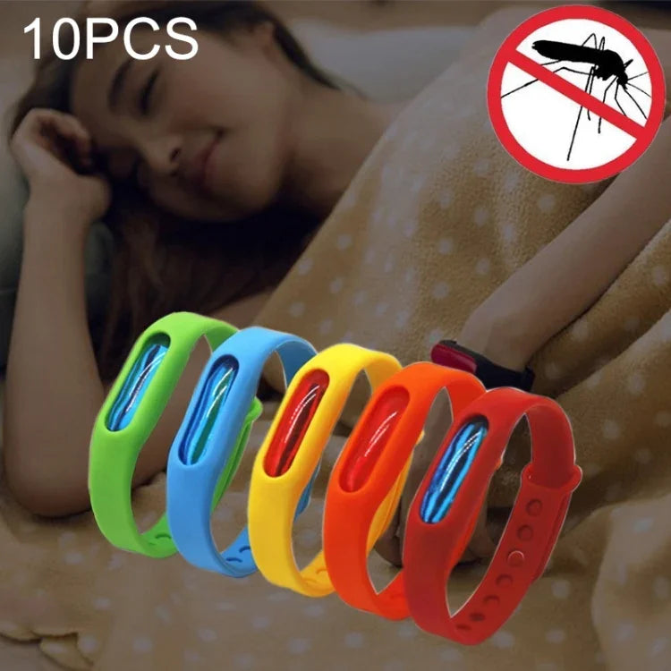 10 PCS Anti-mosquito Silicone Repellent Bracelet Buckle Wristband Bugs Away, Suitable for Children and Adults, Length:23cm, Random Color Delivery, 10 PCS