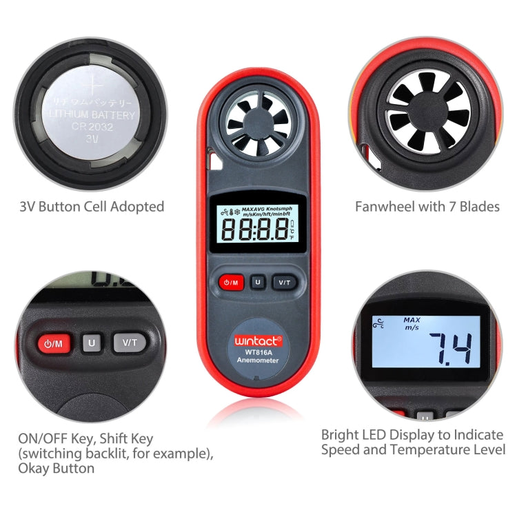 Wintact WT816A 디지털 전자 온도계 풍속계, WT816A