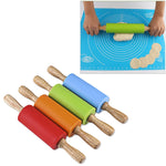 kn055 원목 손잡이 실리콘 밀대 논스틱 음식 만두 밀대, 길이: 23cm, 랜덤 색상 배송, 23cm