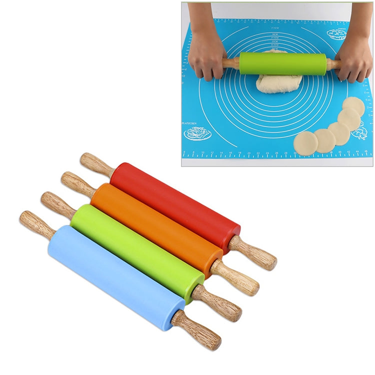 kn055 원목 손잡이 실리콘 밀대 논스틱 음식 만두 밀대, 길이: 29cm, 랜덤 색상 배송, 29cm