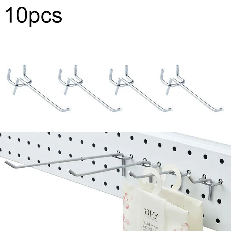 10개 슈퍼마켓 의류 매장 페그보드 슬랫 월 훅 선반 구멍판, 구멍 간격: 2.5cm, 길이: 10cm, 와이어 직경: 3.3mm, 길이: 10cm