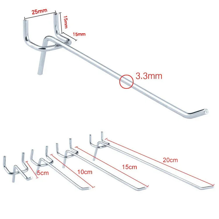 10개 슈퍼마켓 의류 매장 페그보드 슬랫 월 훅 선반 구멍판, 구멍 간격: 2.5cm, 길이: 10cm, 와이어 직경: 3.3mm, 길이: 10cm