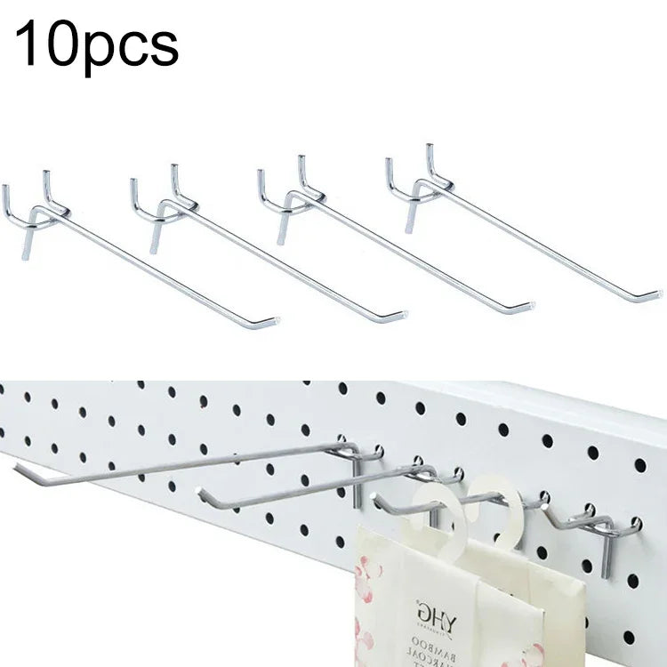10개 슈퍼마켓 의류 매장 페그보드 슬랫 월 훅 선반 구멍판, 구멍 간격: 2.5cm, 길이: 15cm, 와이어 직경: 3.3mm, 길이: 15cm