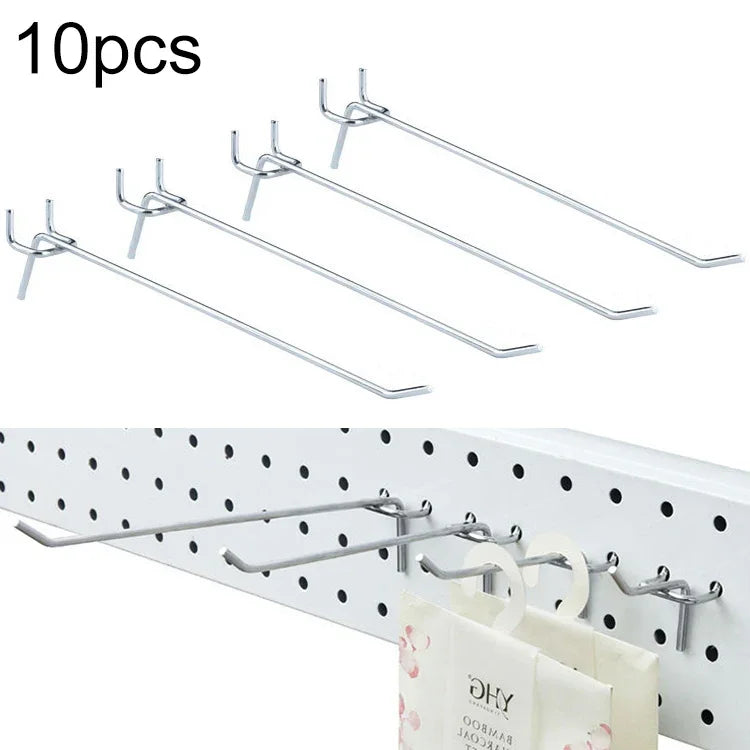 10개 슈퍼마켓 의류 매장 페그보드 슬랫 월 후크 선반 구멍 판, 구멍 간격: 2.5cm, 길이: 20cm, 와이어 직경: 3.3mm, 길이: 20cm
