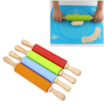 kn055 원목 손잡이 실리콘 밀대 논스틱 음식 만두 밀대, 길이: 38cm, 무작위 색상 배송, 38cm