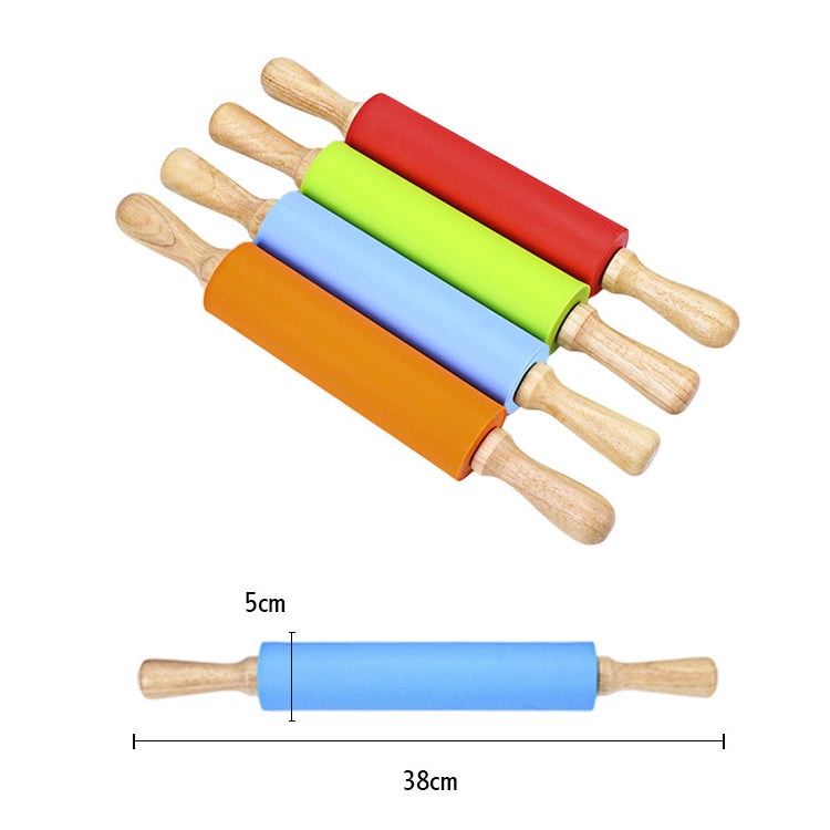kn055 원목 손잡이 실리콘 밀대 논스틱 음식 만두 밀대, 길이: 38cm, 무작위 색상 배송, 38cm