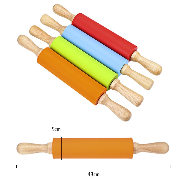 kn055 원목 손잡이 실리콘 밀대 논스틱 음식 만두 밀대, 길이: 43cm, 무작위 색상 배송, 43cm