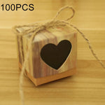 100개 웨딩 우드 그레인 하트 모양 패턴 속이 빈 크래프트 종이 설탕 상자, 사이즈: 5x5x5cm, 검은색 하트 모양, LOVE 하트 모양