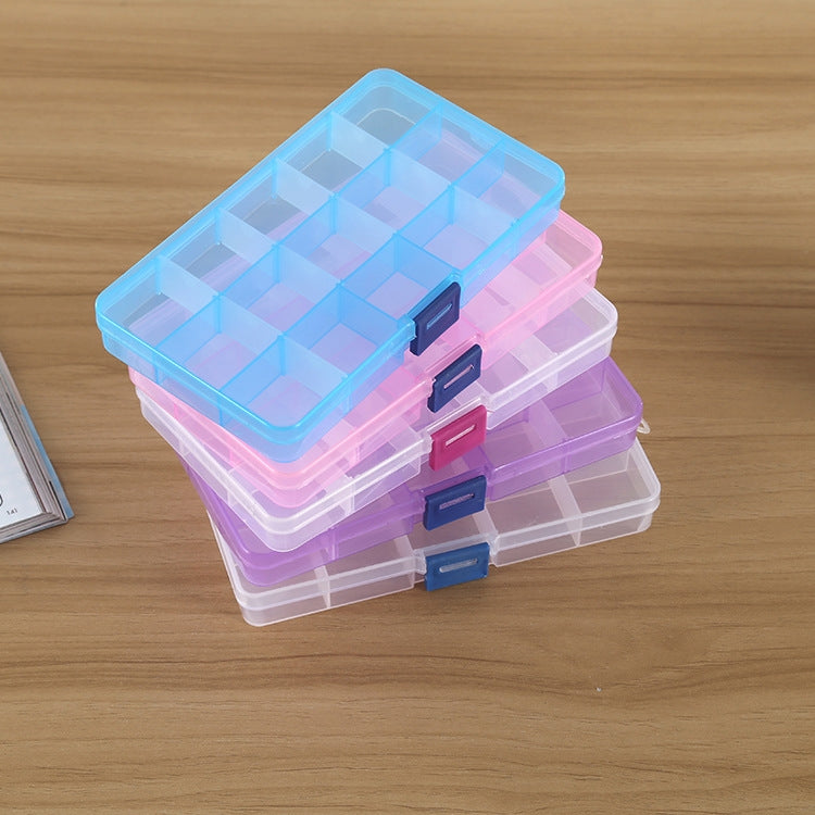 Removable Grid Plastic 15 Slots Box Organizer for Jewelry Earring Fishing Hook Small Accessories, 15 Slots (White+Pink), 15 Slots (Purple+Blue), 15 Slots (Baby Blue+Blue), 15 Slots (White+Blue)