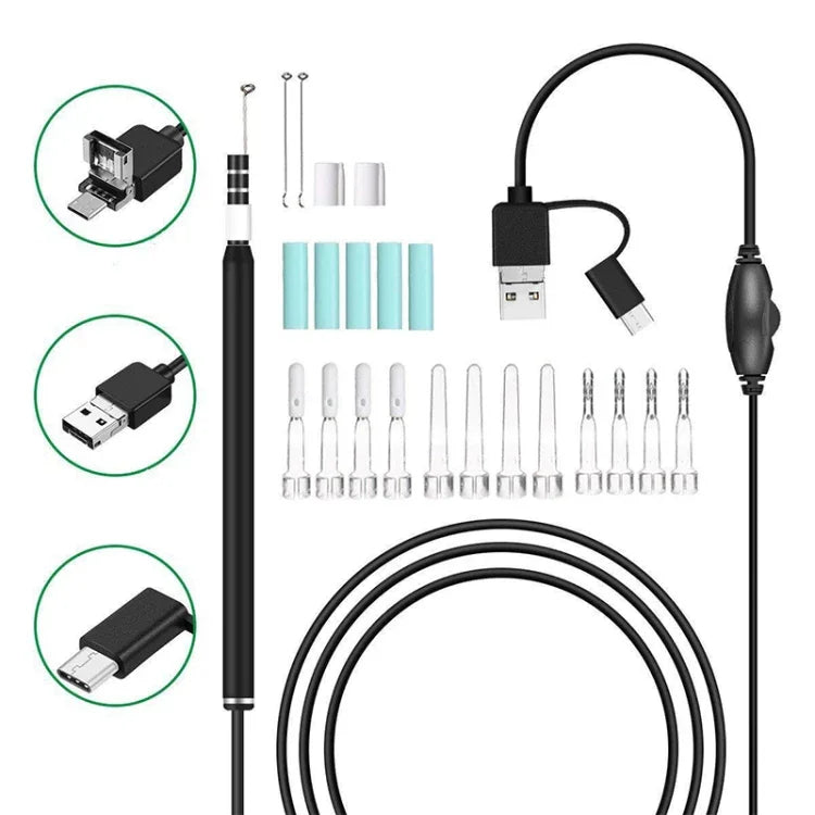 i95 3 in 1 USB 귀 내시경 검사 HD 0.3MP 카메라 시각 귀 스푼 OTG 안드로이드 폰 & PC & 맥북용, 1.75m 길이 케이블, 3 in 1 화이트 0.3MP