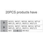 20개 다중 규격 탭 앤 다이 조합 세트 수동 미터법 와이어 탭핑 렌치 윈치, 20개