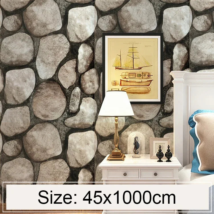 볼더 크리에이티브 3D 석재 벽돌 장식 벽지 스티커 침실 거실 벽 방수 벽지 롤, 크기: 45 x 1000cm, 볼더