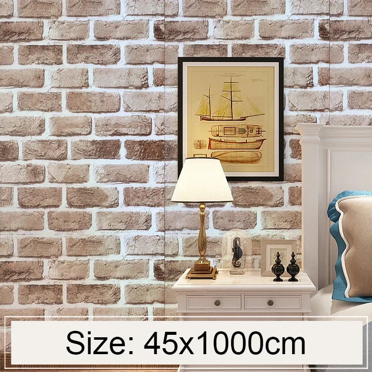 복고풍 벽돌 창의적 3D 돌 벽돌 장식 벽지 스티커 침실 거실 벽 방수 벽지 롤, 크기: 45 x 1000cm, 복고풍 벽돌