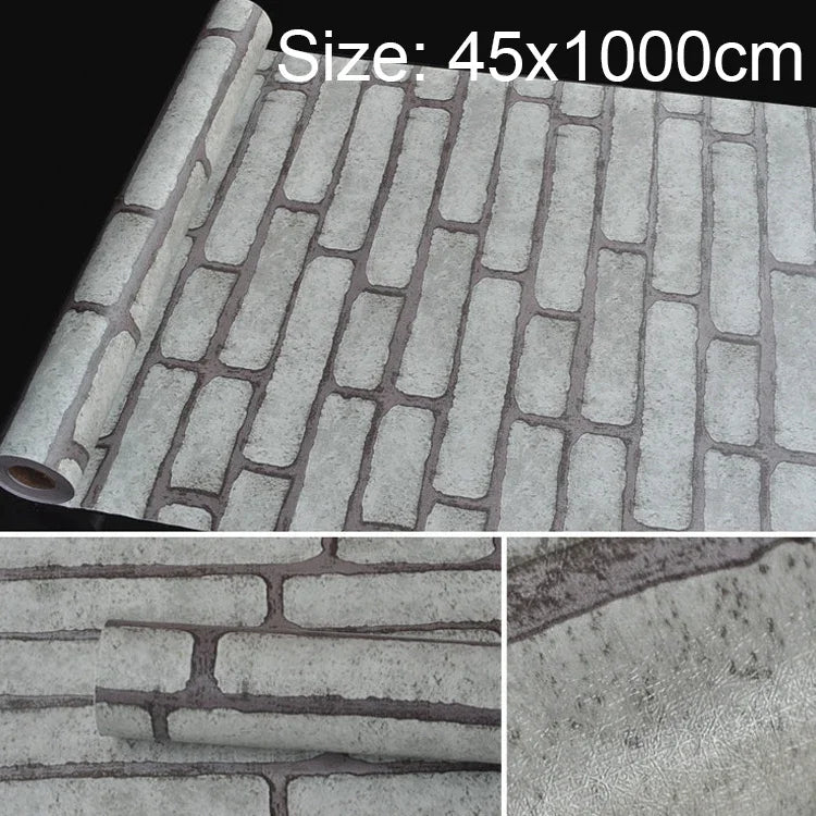 회색 벽돌 창의적인 3D 석재 벽돌 장식 벽지 스티커 침실 거실 벽 방수 벽지 롤, 크기: 45 x 1000cm, 회색 벽돌