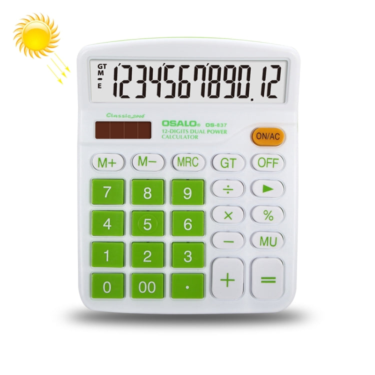 OSALO OS-837VC 12자리 컬러 데스크탑 계산기 태양광 듀얼 파워 계산기