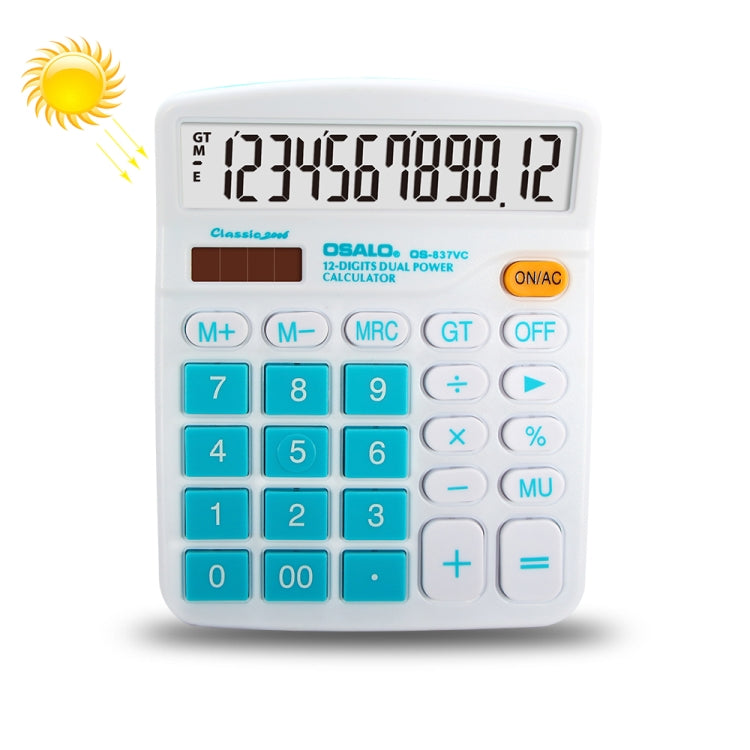 OSALO OS-837VC 12자리 컬러 데스크탑 계산기 태양광 듀얼 파워 계산기