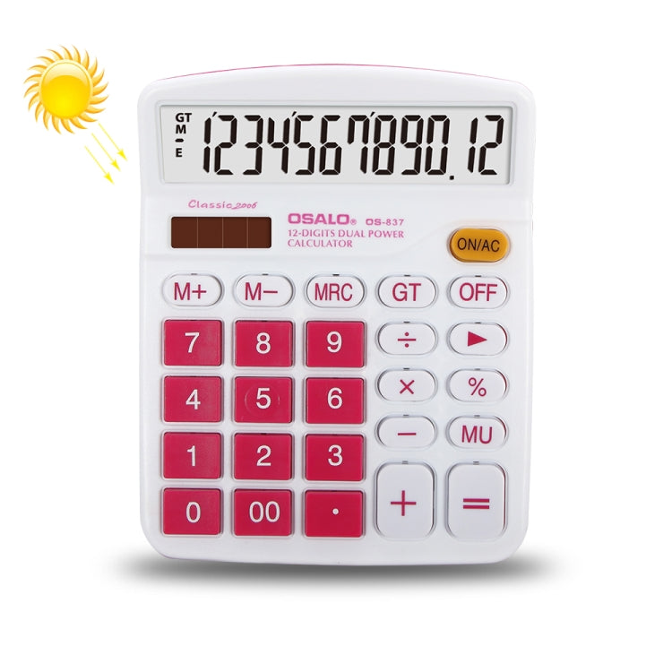 OSALO OS-837VC 12자리 컬러 데스크탑 계산기 태양광 듀얼 파워 계산기
