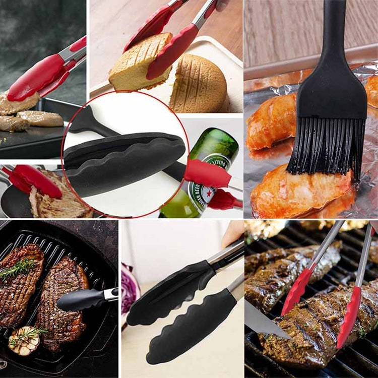 12인치 실리콘 미끄럼 방지 음식 빵 바비큐 BBQ 집게 주방 도구, 12인치 블랙, 12인치 레드