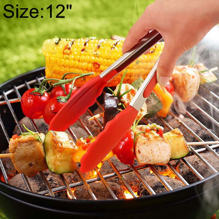 12인치 실리콘 미끄럼 방지 음식 빵 바비큐 BBQ 집게 주방 도구, 12인치 블랙, 12인치 레드