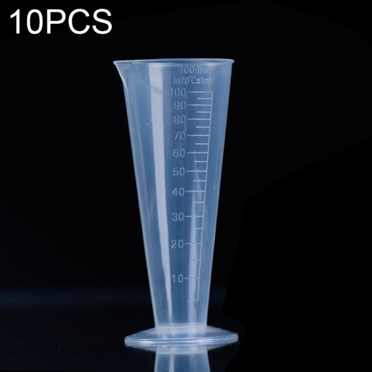 10개 세트 100ml 식품 등급 PP 플라스틱 플라스크 디지털 원뿔 계량컵 원통형 눈금 측정 유리 실험실 도구, 100ml