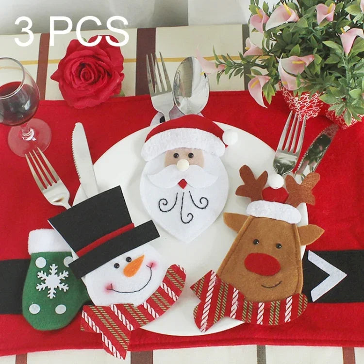3-in-1 크리스마스 장식 만화 스타일 식기 홀더, 만화 스타일