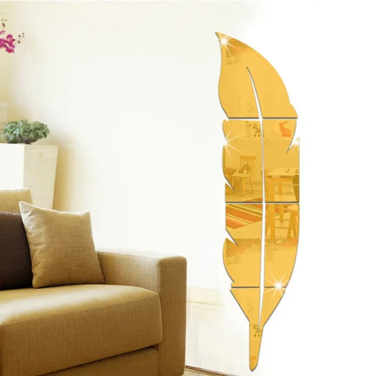 DIY 깃털 스타일 아크릴 거울 벽 스티커 홈 룸 벽화 장식 아트 벽 스티커, 크기: 30*120cm, 30*120cm (실버), 30*120cm (골드)