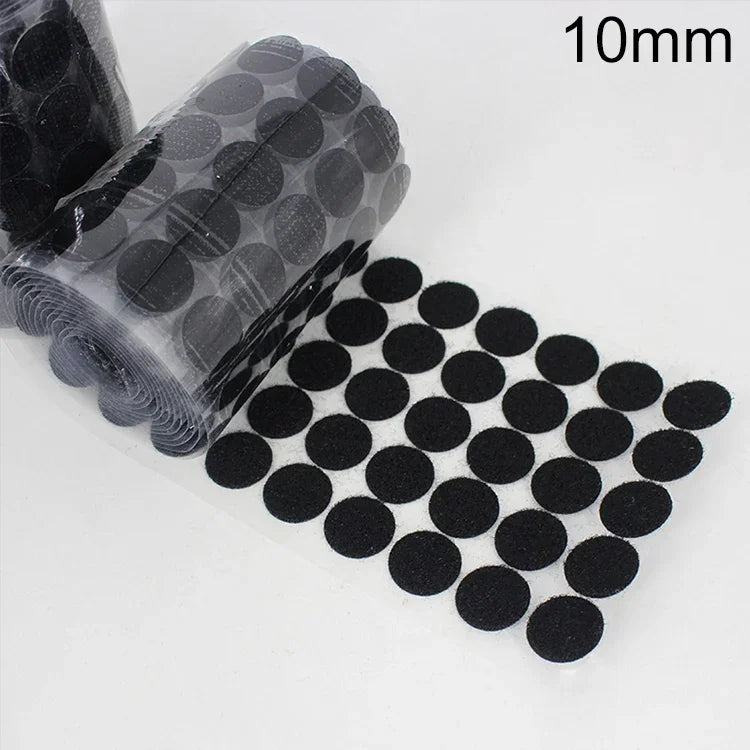 1000개 10mm 원형 나일론 접착 후크 앤 루프 패스너, 10mm (블랙), 10mm (화이트)