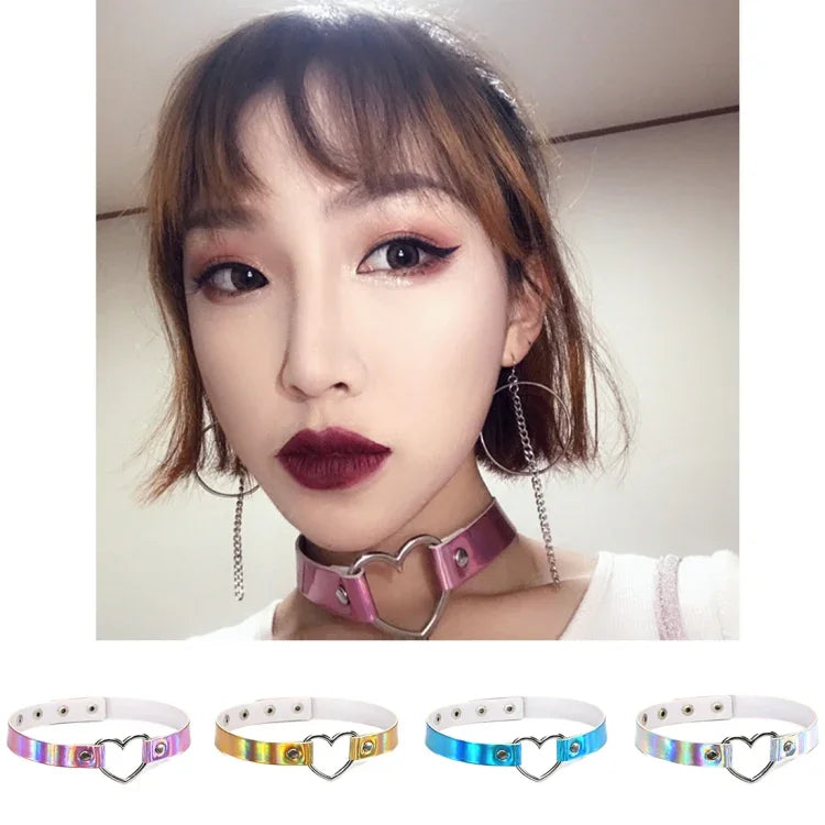2개 유럽 및 미국 하라주쿠 레이저 하트 모양 칼라 빛나는 초커 목걸이, 무작위 색상 배송, QCTX