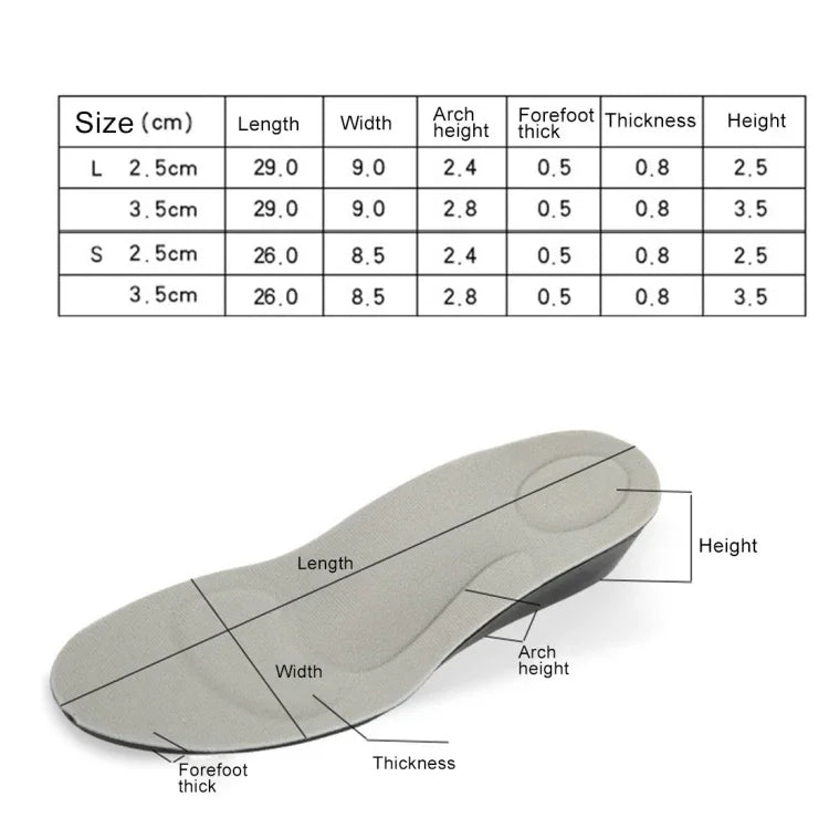 2.5cm PU 통기성 스포츠 키높이 깔창, 사이즈: L, 사이즈: L (2.5cm)
