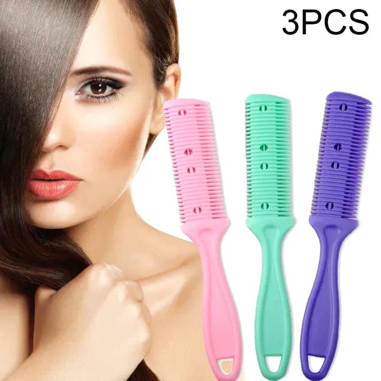 3개 헤어 도구 양면 칼 헤어 빗 앞머리 트리머 얇게 자르는 기기 헤어 클리퍼, 랜덤 색상 배송, 10개 랜덤 색상 배송
