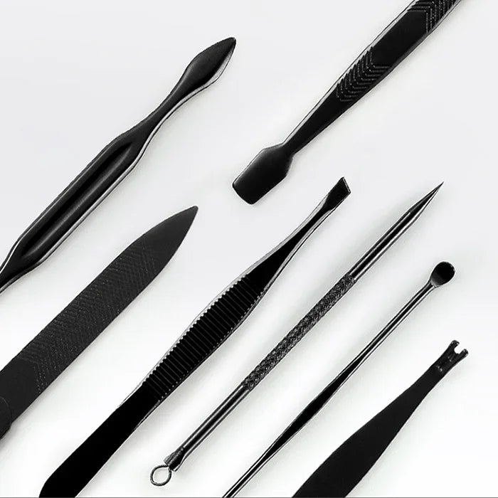 12 in 1 고급 스테인리스 손톱 관리 클리퍼 페디큐어 매니큐어 키트 가죽 케이스 포함, 레드+블랙