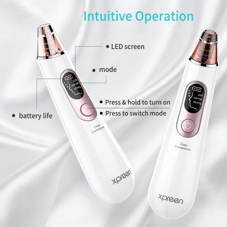 Xpreen 충전식 모공 클렌저 가정용 페이셜 뷰티 기기 LED 화면 및 4개 프로브 포함, XPRE111