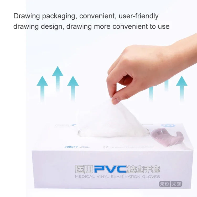 100개 일회용 PVC 검사 장갑 가정용 투명 촉감 보호 장갑, 사이즈: L, 100개 L