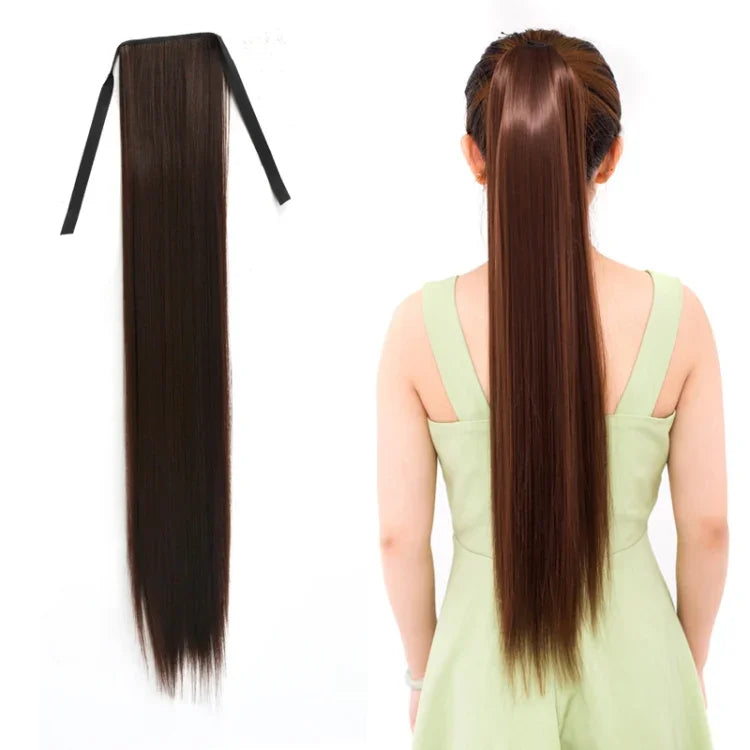 내추럴 롱 스트레이트 헤어 포니테일 붕대 스타일 가발 포니테일 여성용, 길이: 75cm, 75cm