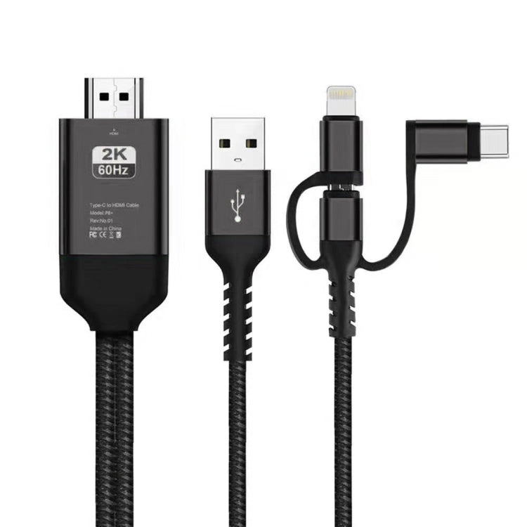 3 in 1 마이크로 USB + USB-C / 타입-C + 8핀 HDMI HDTV 케이블